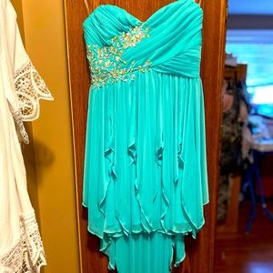 Light blue strapless high low dress